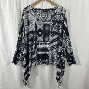 Nally & Millie USA Slub Slouchy Artsy Oversized Black White Geo Print Top O/S